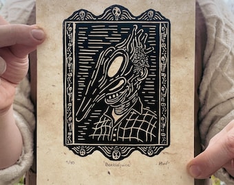 Stampa linoleum di Beetlejuice: il fantasma di Adam Maitland, arte horror gotica