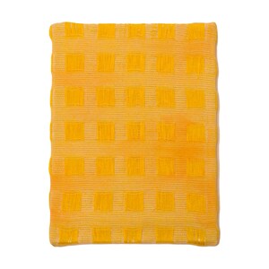 May include: A yellow kitchen towel with a checkered pattern.