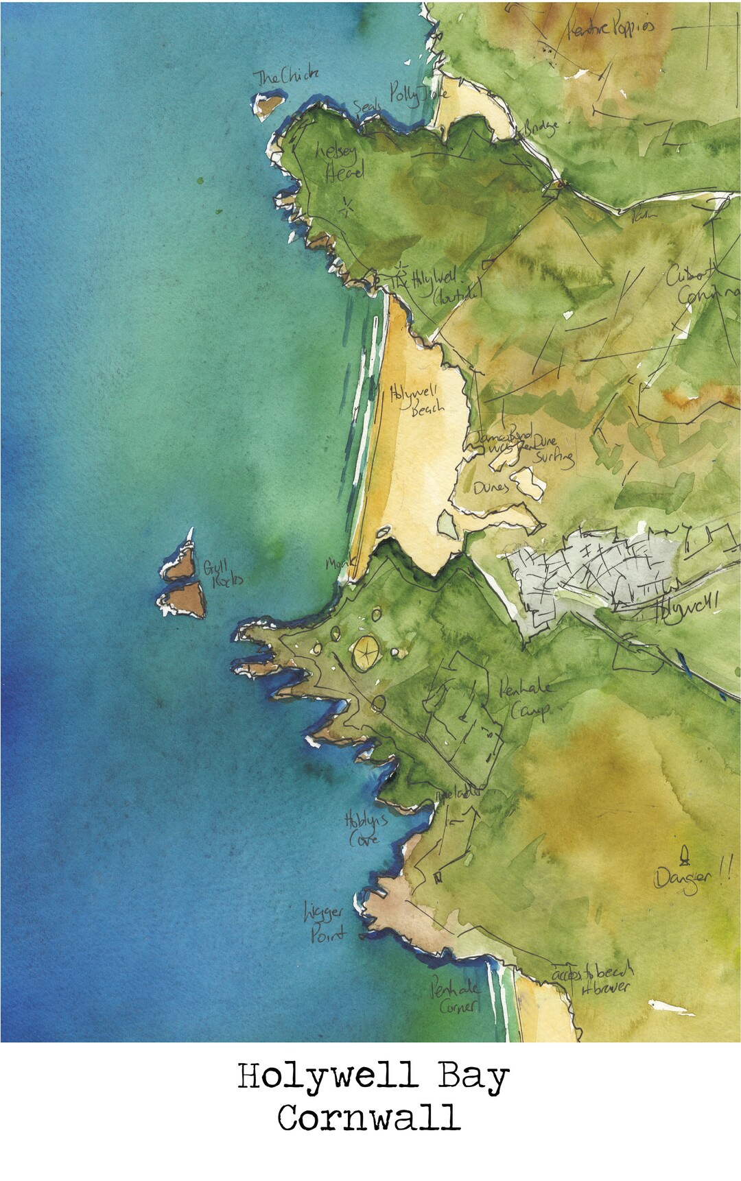Holywell Bay Map Etsy