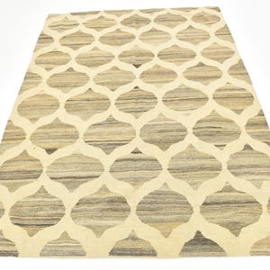 Alfombra kilim natural en tonos tierra, alfombra con estampado marfil, alfombra de lana, alfombra de área, alfombra de sala de estar, alfombra de dormitorio, alfombra dhurrie de tejido plano, alfombra personalizable.