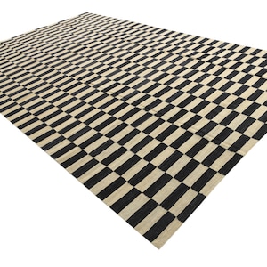 9x14 striped rug, black and off white stripes rug, flatweave dhurrie rug, small stripe rug, modern kilim rug, kitchen rug, customized rug.