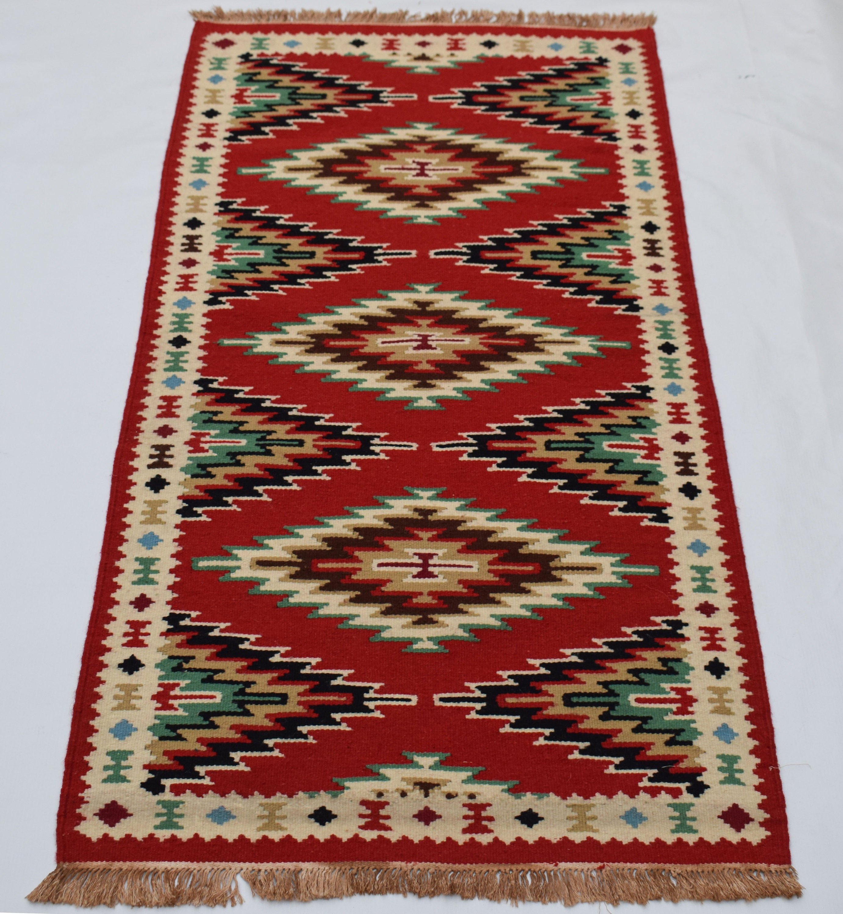 ACTUS KILIM DHURRIEラグ （140×200cm） Amazon.com: CASAVANI - 4' Square Rug Kilim Rug Blue & Red