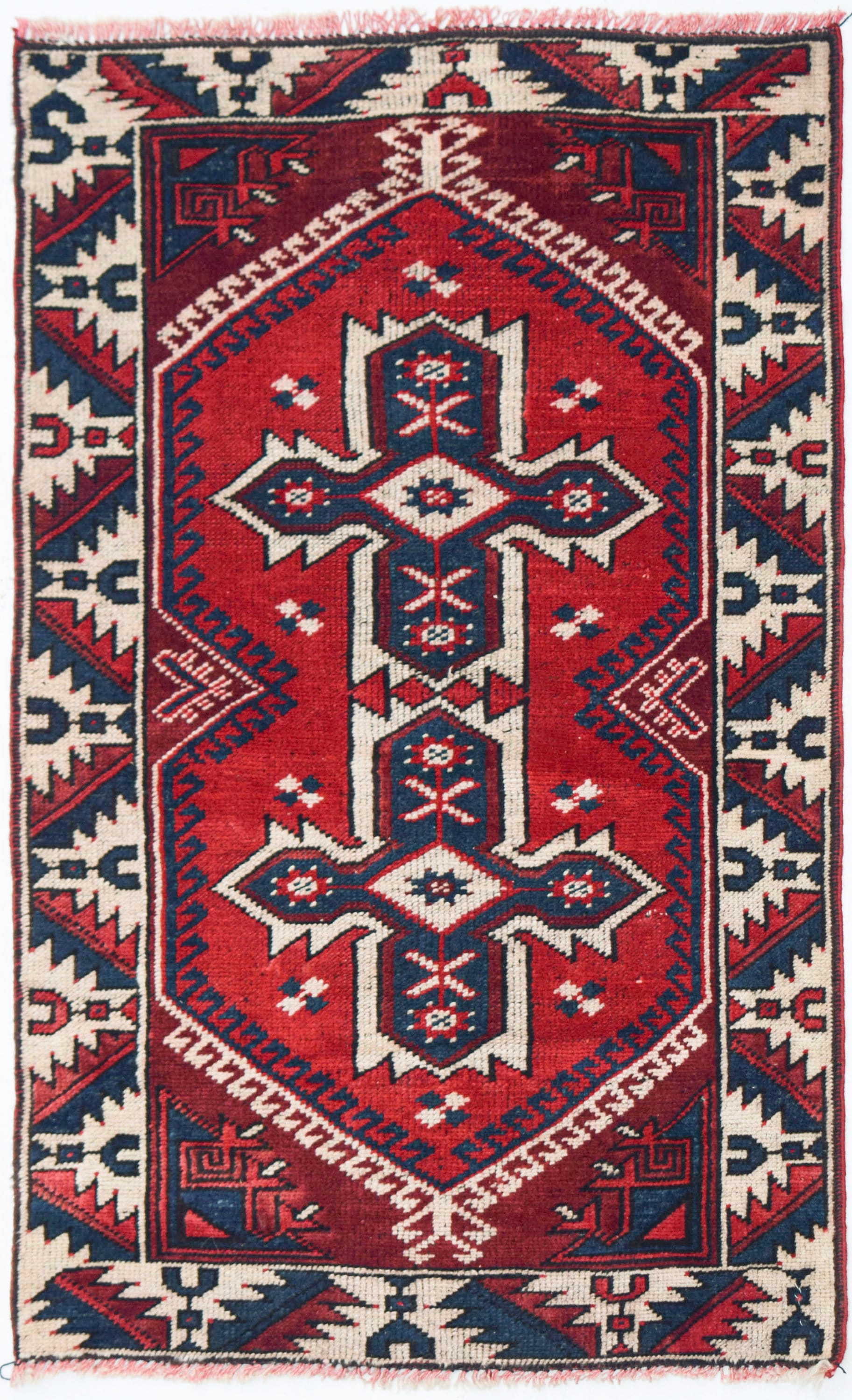 トルコのハンドメイドカーペット ウールラグ 赤 ハンドメイドウールトルコラグ：レッドヴィンテージアクセントラグ