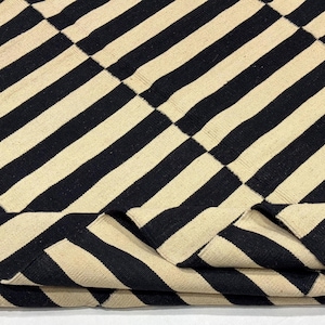 Black and White Striped Flatweave wool kilim rug: bohemian decor Custom made Dhurrie