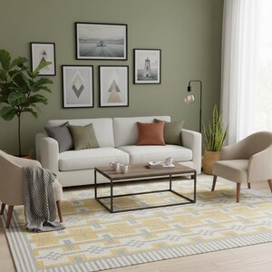 Skandinavischer Kelim Teppich in Gold: Geometrischer Teppich nach Maß