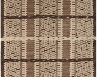 Dark brown and white flatweave Striped Kilim Rug: Swedish inspired Scandinavian style Custom Size