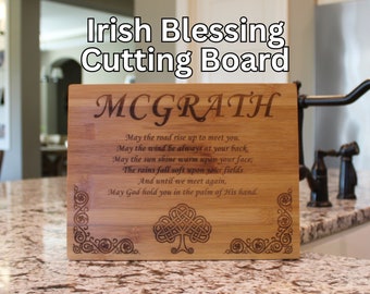 Traditional Irish Blessing Personalized Bamboo Cutting Board | Celtic Designs | May The Road Rise Up To Meet You | Irish Family Name Gift