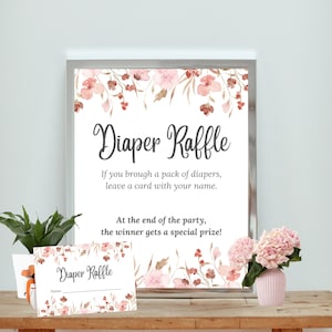 Elegant &quot;Diaper Raffle&quot; Sign & Cards Printable | Baby Shower Decor | Guess How Many Diapers | Floral Design | Instant Download | FB1