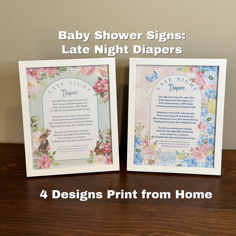 Late Night Diapers Printable Baby Shower Activity Instant Download Fits ...