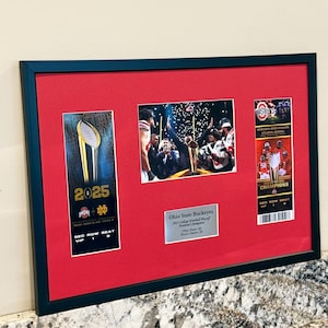 Ohio State Buckeyes 2025 National Championship Framed Display | Ryan Day Photo with Tickets | OSU Football Memorabilia Gift