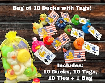 10 Pack Set of Ducks & Tags/Ties for SUV Ducking | Ducks, Tags, Ties and Bag | Perfect Gift or Refill | Start Ducking Today!
