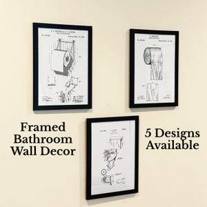 Bathroom Wall Art – Framed Vintage Toilet & Toilet Paper Patent Prints – Funny Bathroom Decor – Gift for Him, Her, or Housewarming