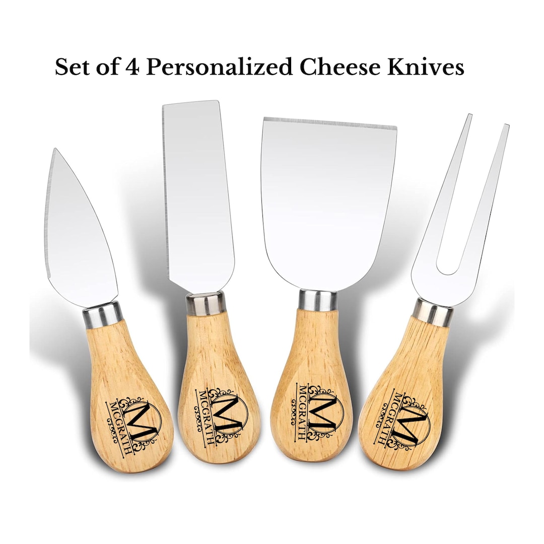 Set of 4 Engraved Cheese Knives | Personalized | Compliments Charcuterie Boards | Anniversary Wedding Housewarming Birthday Kitchen Gift