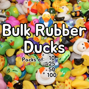 Bulk Assorted Rubber Ducks - Perfect for Ducking Adventures and Duck Duck SUV - Packs of 10, 25, 50, 100 - Optional Tote Bag Available