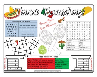 Taco Tuesday Kids Activity Placemat - Print at Home Letter Sized 8.5x11! (Instant Download)