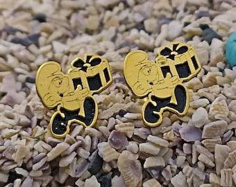 Jokey Smurf Earrings and Necklace, Smurfs Jewelry, Cartoon Earrings and Necklace, Cartoon Jewelry