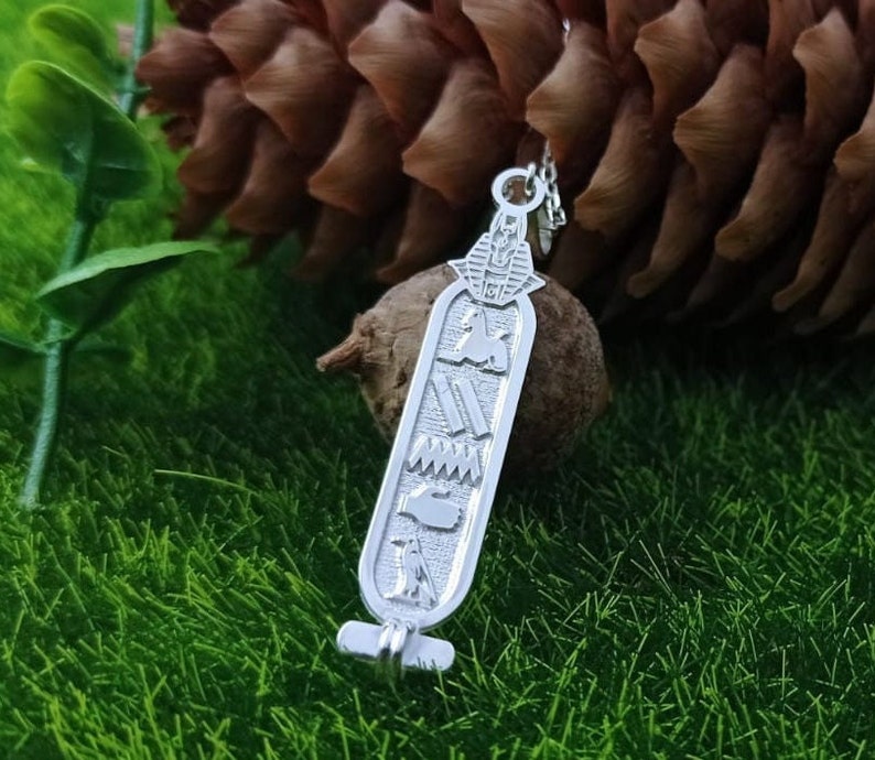 Cartouche Anubis Jeroglífico Nombre Antiguo Egipto Collar Accesorio Mitológico Plata de Ley 925 imagen 2