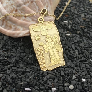 Sumerian Cuneiform Name Necklace, Custom Made Anunnaki Pendant, Ancient Sumerian Mythological Jewelry, Sumerian Winged Sun Disc Necklace