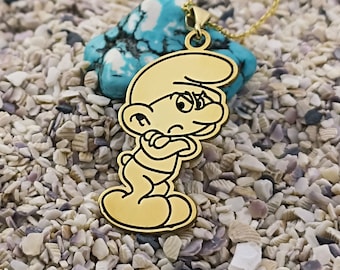 Grumpy Smurf Earrings and Necklace, Smurfs Jewelry, Cartoon Earrings and Necklace, Cartoon Jewelry