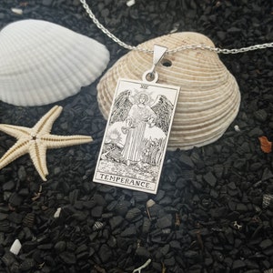 Custom Made Temperance Double Sided Tarot Card Necklace, Spiritual Tarot Card Jewellery, Silver Tarot Pendant, Mystic Jewelry