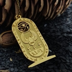 Egypt Scarab Name Necklace, Eye of Horus Hieroglphic Cartouche Necklace, Ancient Egyptian Jewelry, Custom Made Eye of Ra Necklace with Name