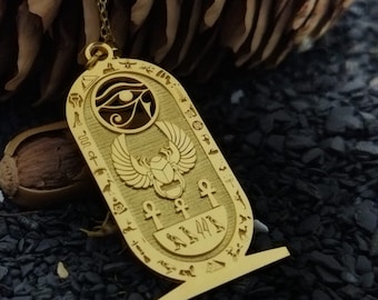 Collar de nombre de escarabajo de Egipto, collar de cartela jeroglfica del ojo de Horus, joyería egipcia antigua, collar de ojo de Ra hecho a medida con nombre