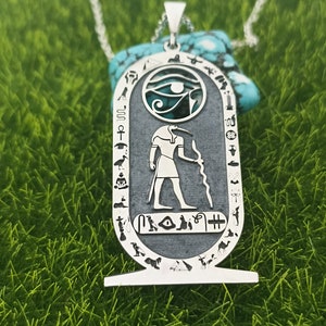 925 Sterling Silver Egyptian Script, God of Knowledge Thoth Djehuti Pendant cartouche necklace personalized name god necklace