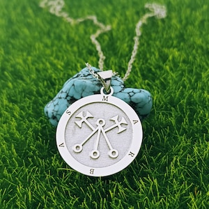 Custom Made Silver Sigil of Marbas Necklace, Seal of Marbas Pendant with Name, Ars Goetia Necklace, Occult Jewelry, Witchcraft Jewelry