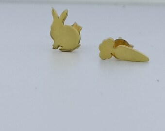 Pendientes de conejo y zanahoria de plata, joyería de conejo, pendientes de conejo, pendientes de conejo, regalos de conejo de Pascua para niños, pendientes de animales, joyería de animales