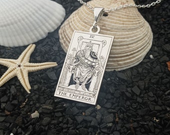 Custom Made The Emperor Double Sided Tarot Card Necklace, Spiritual Tarot Card Jewellery, Silver Tarot Pendant, Mystic Jewelry