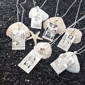 Custom Made Double Sided Tarot Card Necklace, Spiritual Tarot Card Jewellery, Silver Tarot Pendant, Mystic Jewelry