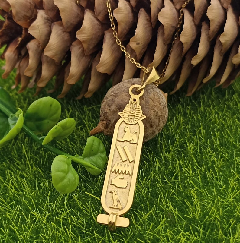 Cartouche Anubis Jeroglífico Nombre Antiguo Egipto Collar Accesorio Mitológico Plata de Ley 925 imagen 1