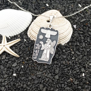 Sumerian Cuneiform Name Necklace, Custom Made Anunnaki Pendant, Ancient Sumerian Mythological Jewelry, Sumerian Winged Sun Disc Necklace