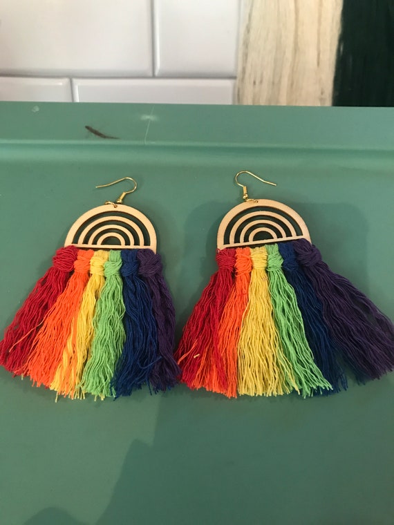 Boho Rainbow Rainbow Blank Tassel Earrings