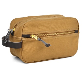 Toiletry Bag Men Canvas Twill YKK Zipper Veg Tanned Leather Dopp Kit Toiletries Bag Water Resistant Travel Shaving Kit - 5 PCS