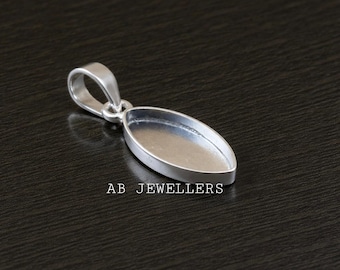 Keepsake 925 Sterling Silver Marquise Bezel Pendant, Cabochon Stone Setting Supplies