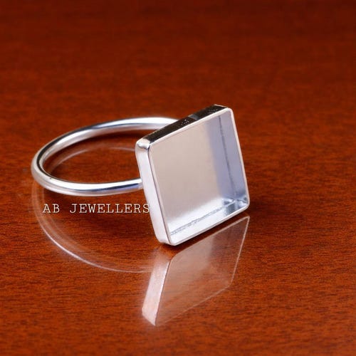 925 Sterling Silver Square Cabochon Blank Bezel Ring, DIY Resin, Keepsake Crafts