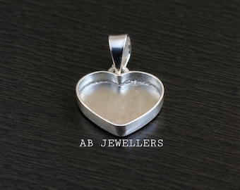 925 Sterling Silver Heart Bezel Pendant, DIY Resin/Keepsake Crafts