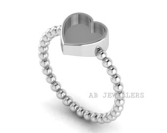 Sterling Silver Heart Bezel Ring, 8mm Granulation Band, DIY Resin Crafts