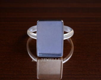 Sterling Silver Rectangle Bezel Ring Cabochon Setting, Resin DIY Crafts