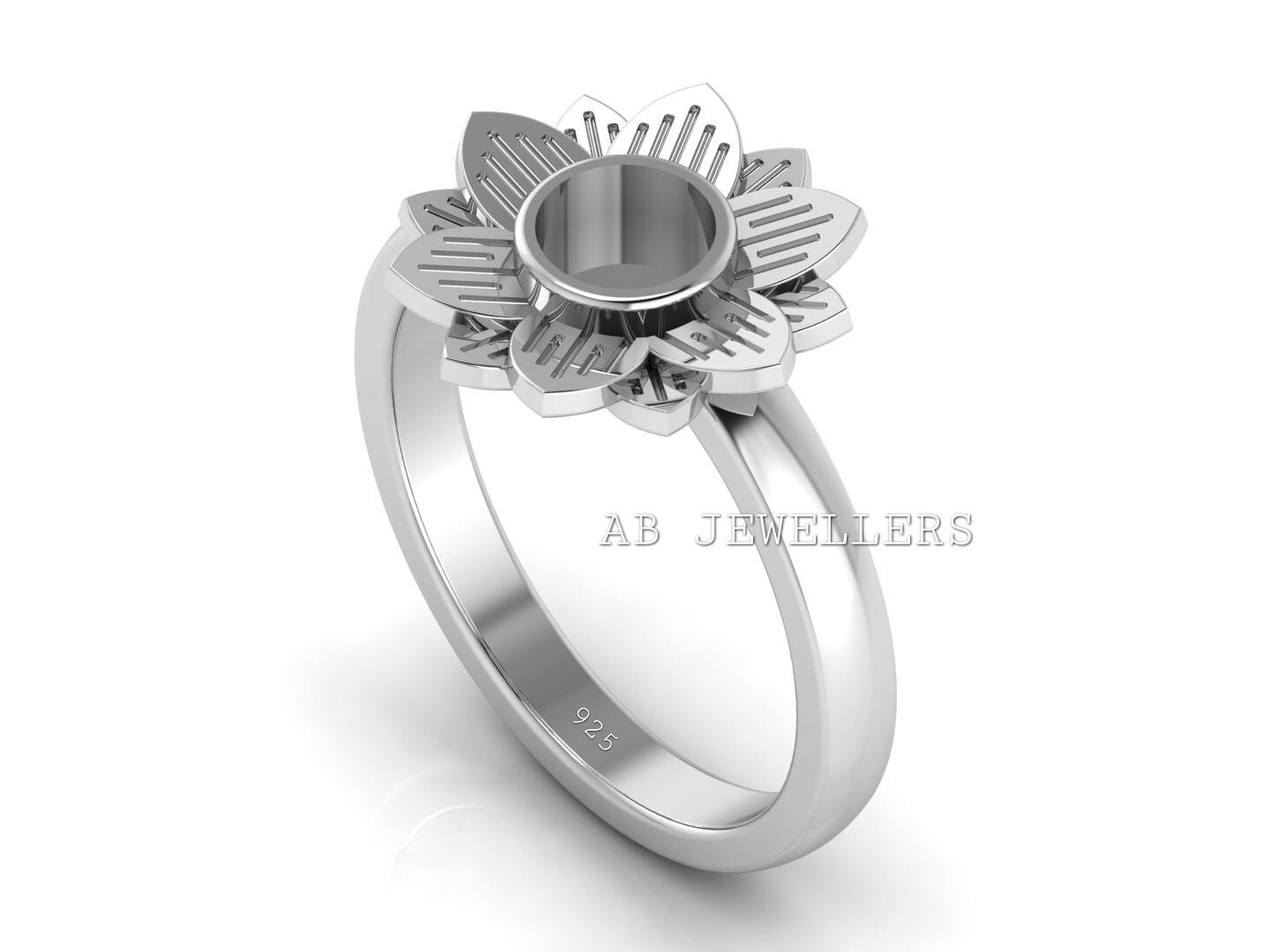 925 Sterling Solid Silver Sunflower Round Blank Bezel Ring Setting, Good for Resin & Ashes Work, Keepsake Breastmilk Jewelry DIY Crafts
