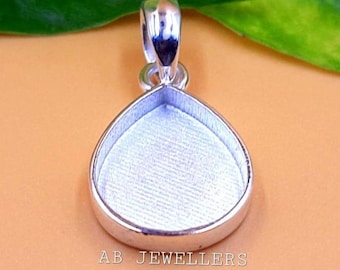 925 Solid Sterling Silver Pear Blank Bezel Pendant Setting, Good for Resin & Ashes Work, Keepsake/Breastmilk DIY Crafts