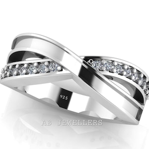 925 Sterling Silver, Infinity Blank Channel Ring with CZ Setted, Good for Inlay Resin & Ashes Work, Keepsake Breastmilk DIY Crafts SR-0257