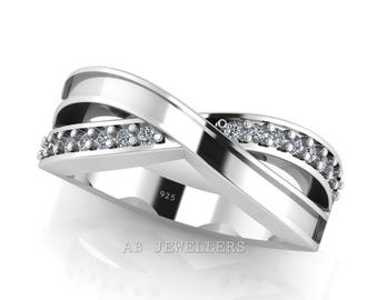 925 Sterling Silver, Infinity Blank Channel Ring with CZ Setted, Good for Inlay Resin & Ashes Work, Keepsake Breastmilk DIY Crafts SR-0257