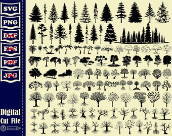 TREE Silhouette SVG Bundle, pine svg, pine clipart, forest silhouette, tree cut file svg, Tree Svg, jungle SVG, palm tree clipart,