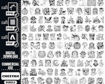 Floral Cheetah SVG PNG Bundle, Safari Clipart (Digital Download)