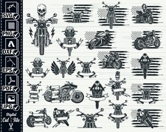 Motorcycle SVG Bundle, Biker Skull, Chopper, Cricut, Silhouette (Digital Files)