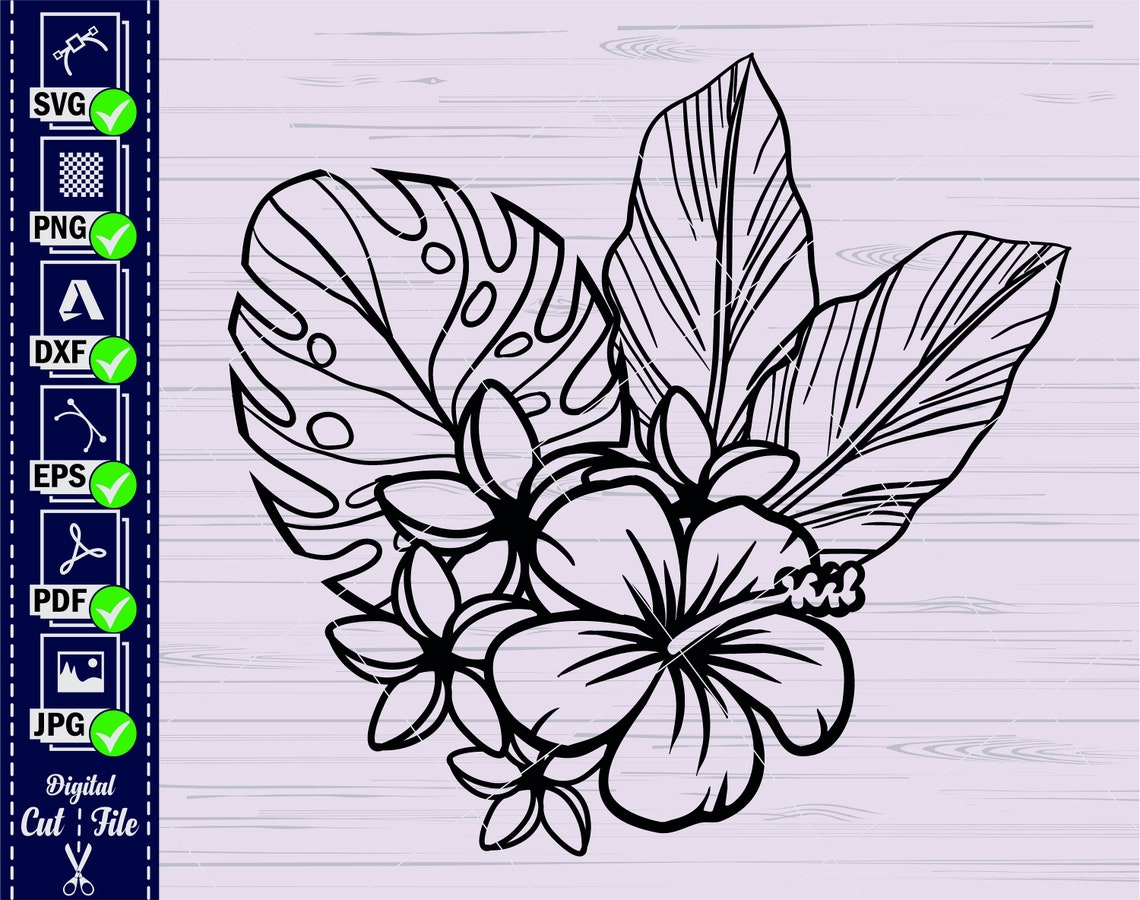 Tropical Flowers SVG3 Hibiscus Flower Svg Tropical Leaves - Etsy