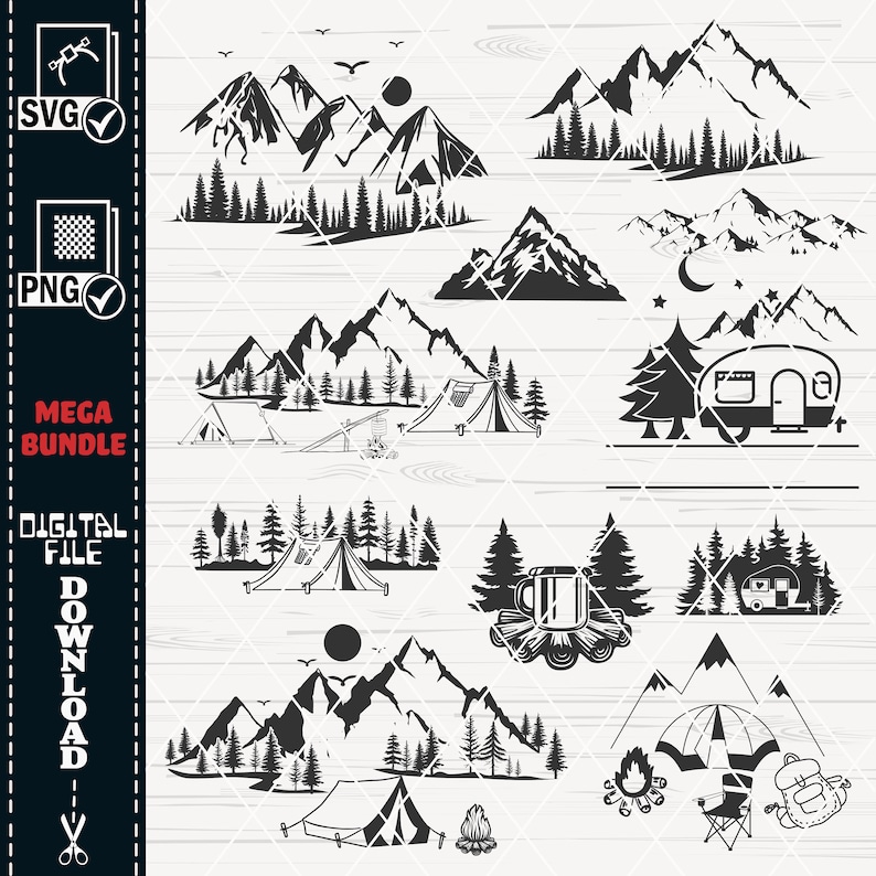 Camping SVG Clipart Mega Bundle, Campfire, Tent, RV Designs (Digital Download) image 3