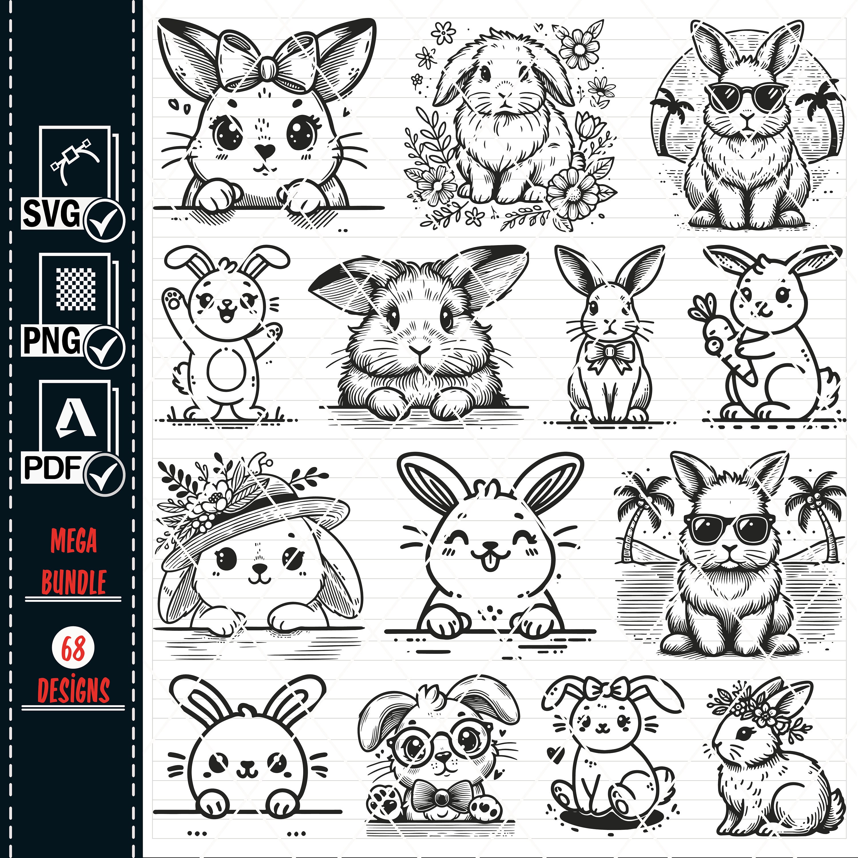Rabbit SVG Mega Bundle, Easter Bunny Vector Clipart (digital Download ...